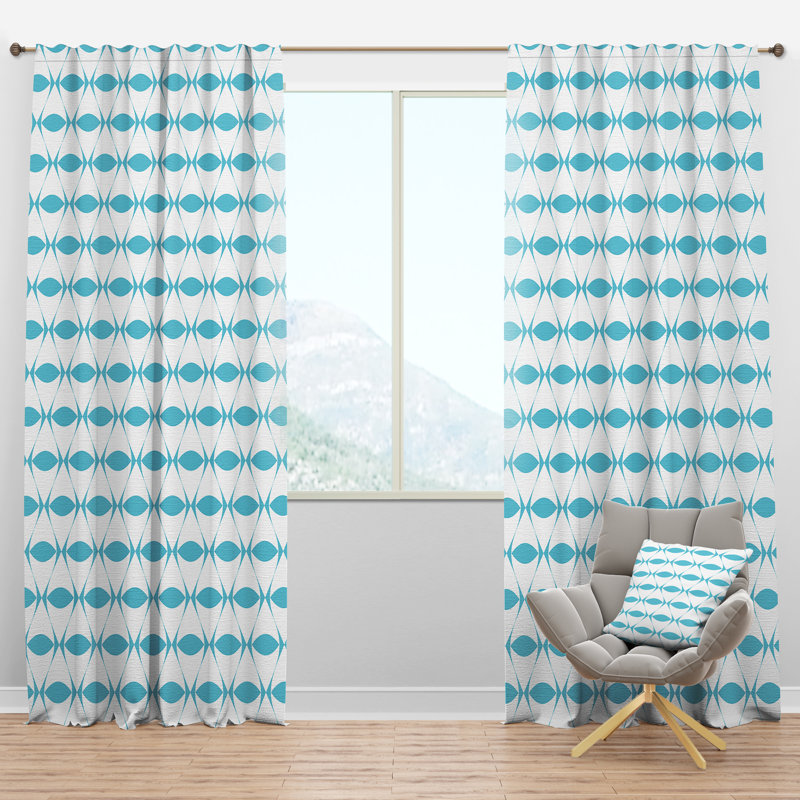 Abstract Retro Geometrical Design III - Mid-Century Curtain - Velvet Room darkening - 1 panel, 52"W x 120"L
