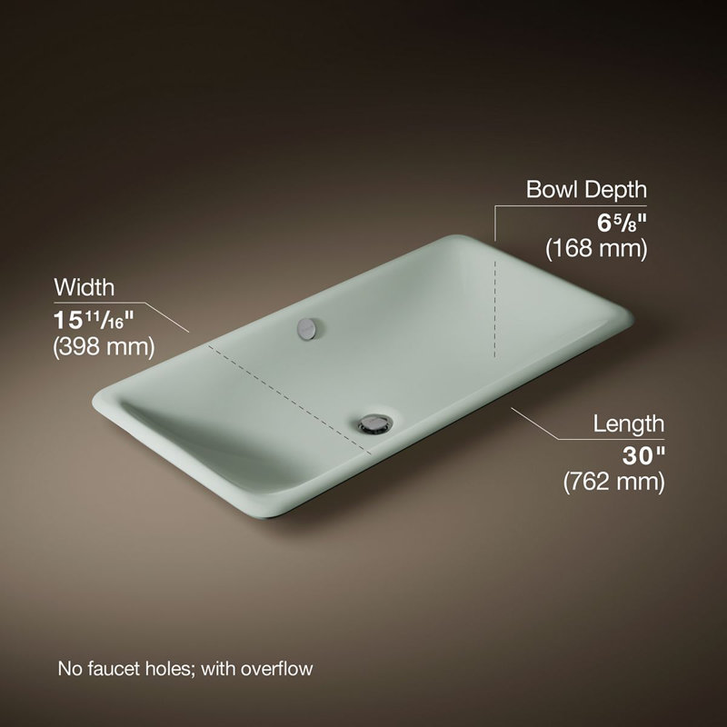 Iron Plains 30 In. Rectangular Drop-In / Undermount / Vessel Bathroom Sink, Aspen Green