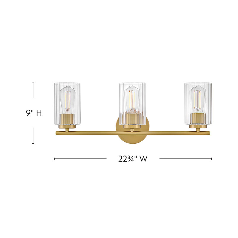 3-Light Bath Vanity Fixture with Clear Ribbed Glass, Bronze