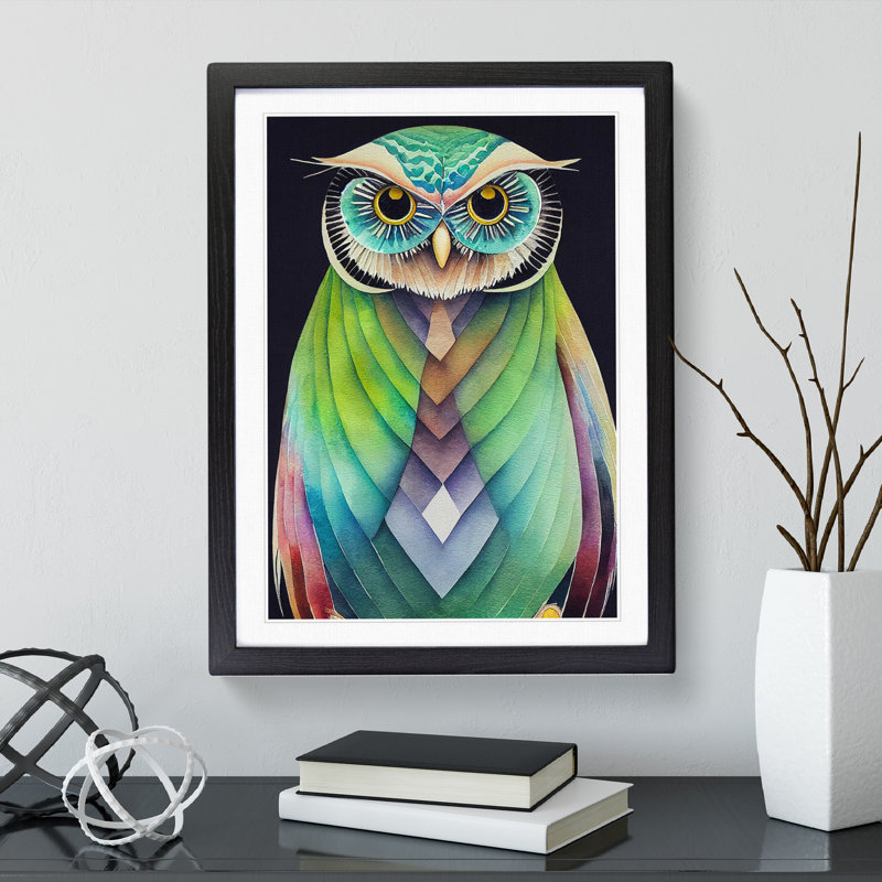 XV1022-5167X Watercolour Owl No.2 Abstract - Single Picture Frame Painting, Black, 64cm H x 46cm W x 2cm D