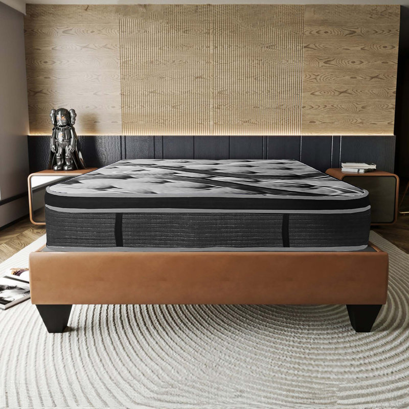Matelas luxueux à plateau euro de 14 po, matelas en mousse à mémoire de forme très grand pour cadre de lit, gris foncé