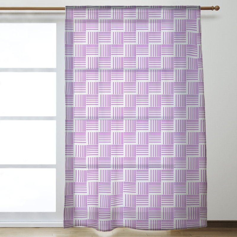 Panneau de rideau simple diaphane avec passe-tringle classique, Violet / Blanc