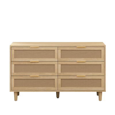6-Drawers Storage Cabinet Rattan Drawer with White Drawer Slides,for Bedroom,Living Room