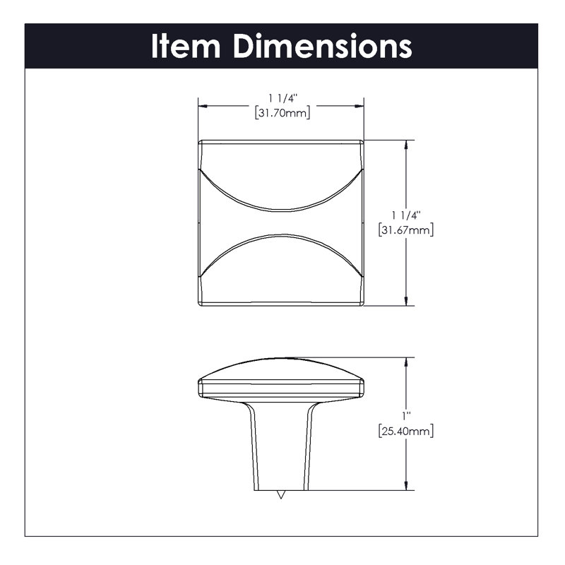 Crest Collection Square Knob - 1-1/4" x 1-1/4" Cabinet Knob Champagne Bronze - Mid-century Modern Hardware for Drawers & Cabinets