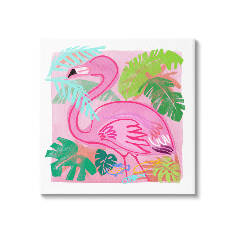 «Tropical Flamingo Bird Layered Fish Beach Leaves», art mural sur toile par Inconnu, H 17 po x l 17 po x P 1,5 po