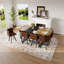Ensemble de table de salle à manger 9 pièces 9 pièces, plateau de table en triamine grain de bois fixe et grain de bois noir avec 8 chaises en suède brun, ensemble de table de cuisine moderne pour 8 personnes, idéal pour les réunions de famille