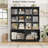 Bookshelves and Bookcases, Double Wide Bookshelf with 4 Doors, 47.6" W Kids Bookshelf with Storage, Large Open Bookshelves Kids Book Shelf for Home Office, Natural-693434514