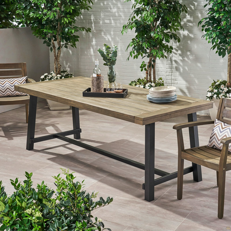 Table de salle à manger d'extérieur en bois d'acacia, Plateau noir / structure noire