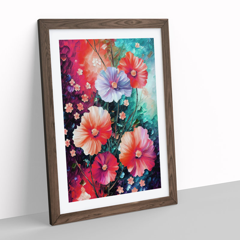 Bunch of Flowers No.2 - Wall Art, 36cm H x 27cm W x 2cm D, Walnut Framed, White