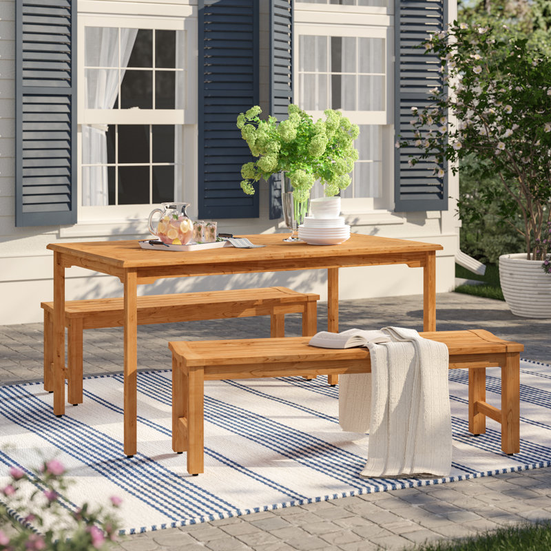 Anautica 4 - Person Teak Solid Wood Patio Dining Set Umbrella Hole Included Rectangular Table