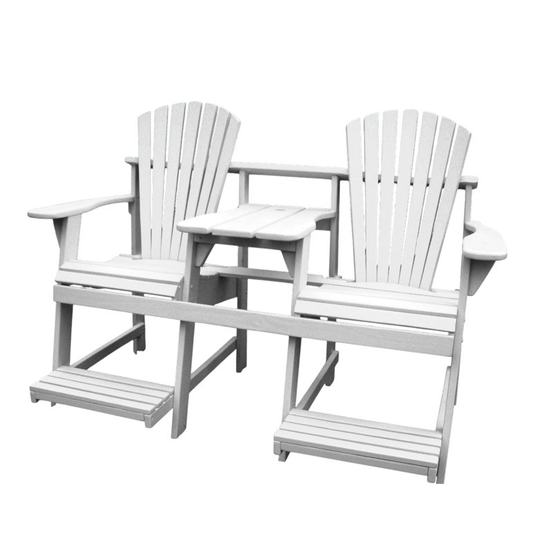 Adirondack Balcony/Pub Double Seater with Built in Table and Footrests – Has 1-5/8” Umbrella Hole and  Elevated Seating for Deck, Porch & Balcony Railings. Solid Pressure Treated Wood