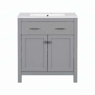 Modern Bathroom Vanity with Ceramic Sink and Versatile Storage Options