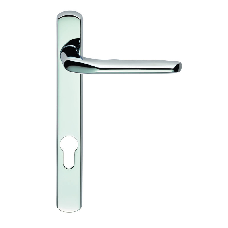 Narrow Plate Multipoint Euro Profile Lock Door Handle, Polished Chrome