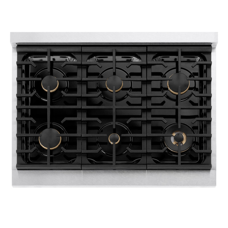 ZLINE 36 in. Autograph Paramount Gas Rangetop in DuraSnow® Steel w/ Bronze Accents, Satin Stainless Steel/Polished Gold