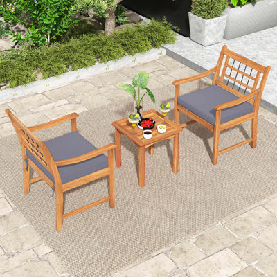 3 Pcs Acacia Wood Patio Bistro Set Outdoor Chairs With Coffee Table For Porch