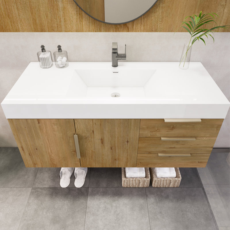 Wigfall 47.2'' Single Bathroom Vanity with Acrylic Top, Oak