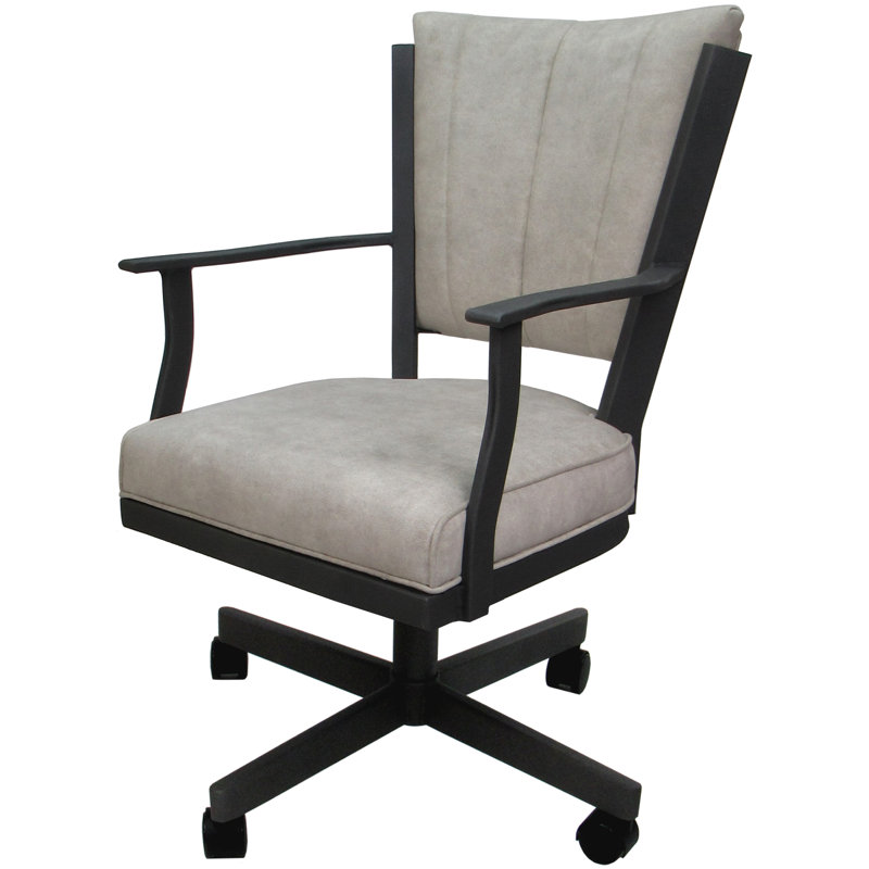 Danyael Metal Dining Caster Chair with Arms, Gray, Outlier Stucco