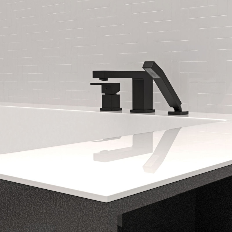 Quadrato Deck Tub Filler with Diverter, Matte black