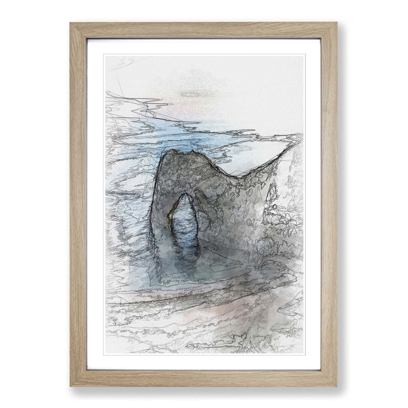 Durdle Door Cliffs Dorset - Picture Frame Graphic Art Print, 87cm H x 62cm W x 2cm D, Oak Framed