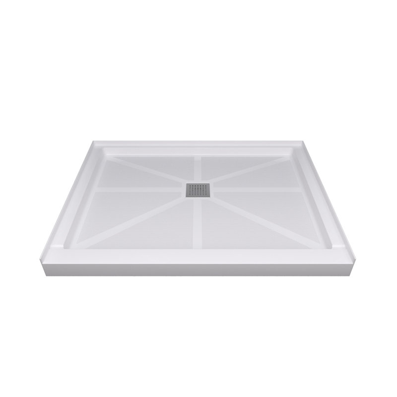 Glasstone 48x36 Inch White Shower Base with Anti-Slip Surface, SMC Solid Finish and Stainless Steel Drain Cover