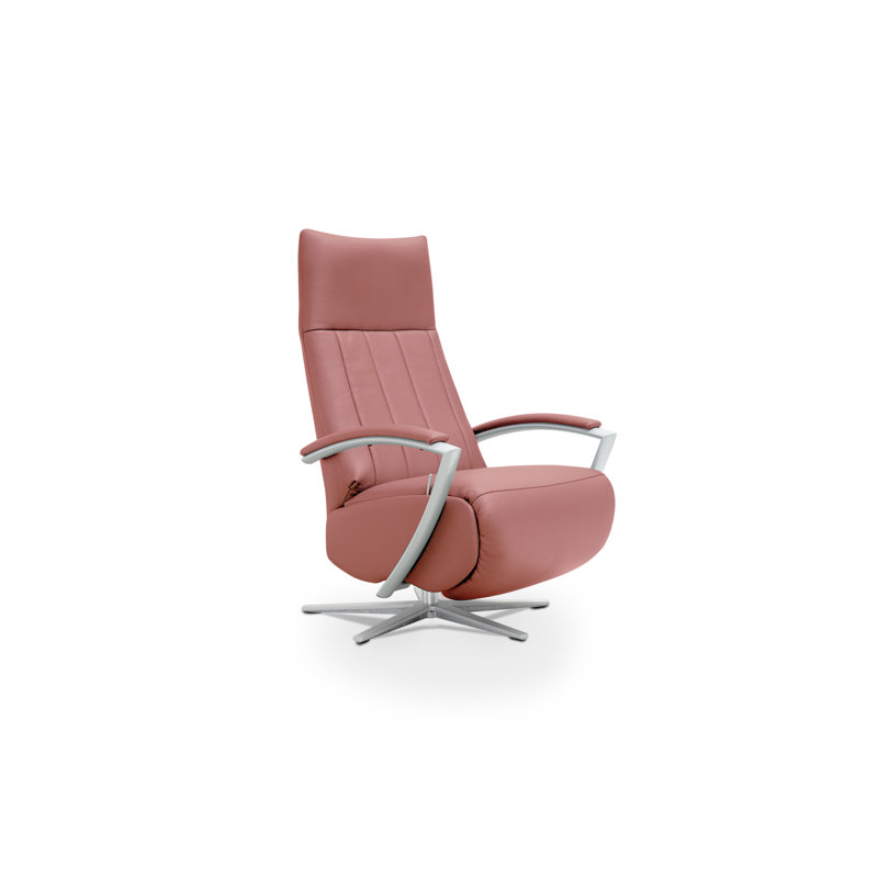 Theodosius 68cm Wide Genuine Leather Swivel, Coral-Pink