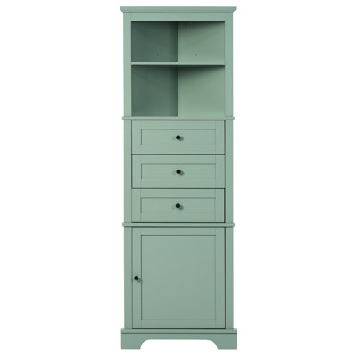 Green Triangle Tall Cabinet With 3 Drawers And Adjustable Shelves For Bathroom, Kitchen Or Living Room, MDF Board With Painted Finish