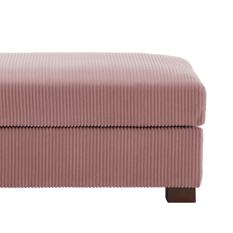 Canapé modulaire rembourré 3 pièces en velours côtelé avec dossier coussiné et repose-pieds amovible, Velours côtelé rose