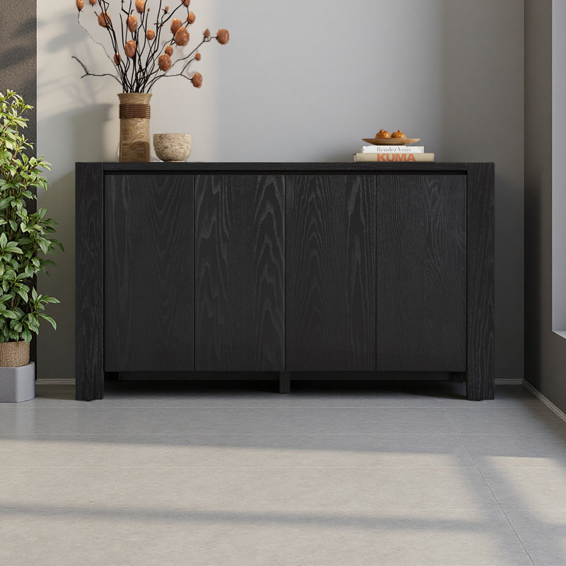 Buffet avec rangement, buffet en bois rétro à 4 portes avec finition vieillie et tablettes réglables pour la salle à manger, la cuisine et le salon