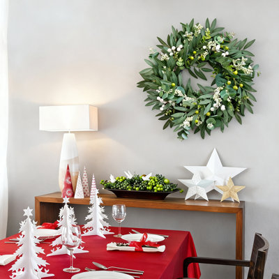 Couronne de 19,7 pouces pour porte d'entrée avec branche d'olivier, grande couronne artificielle de printemps et d'été pour la décoration de jardin intérieur et extérieur, style D