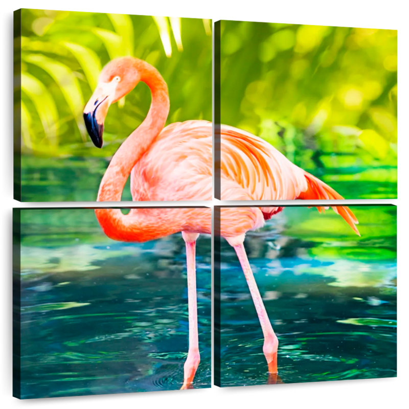 Flamingo Wading In Water, 26" H x 26" W