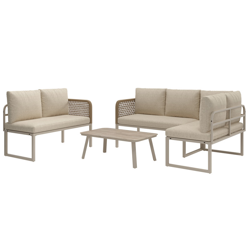 Outdoor Conversation Set 6 Places With 3 Sofas And 1 Coffee Table Beige
