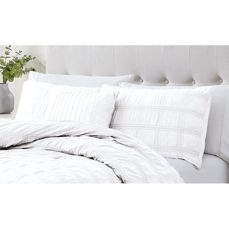 Eliza Seersucker Comforter Set, White, King Comforter + 2 King Shams