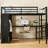 Queen Size Metal Loft Bed Frame With Built-In Wardrobe, Desk & Storage Shelves, No Box Spring Needed, Black, Space-Saving For Bedrooms & Dorms