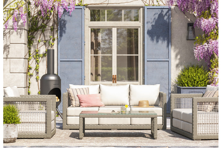 outdoor seating area with chiminea