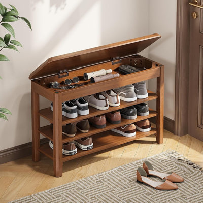 Banc porte-chaussures moderne du milieu du siècle avec rangement à 3 niveaux, banc d'entrée en bois massif pour couloir, placard et hall d'entrée