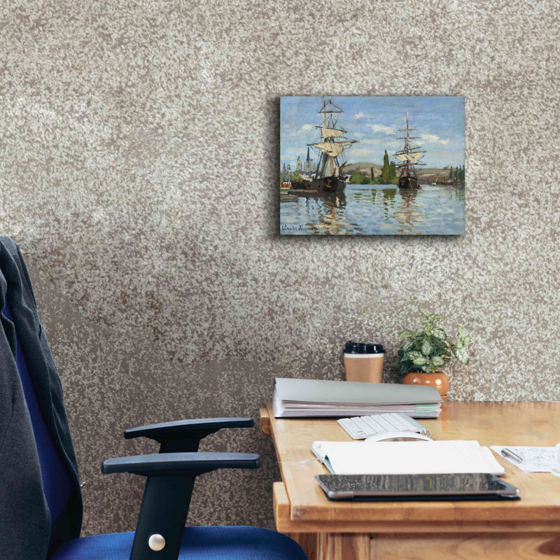 «Pirtleville Ships Riding on the Serine at Roue» par Claude Monet - reproduction d'art sur toile tendue