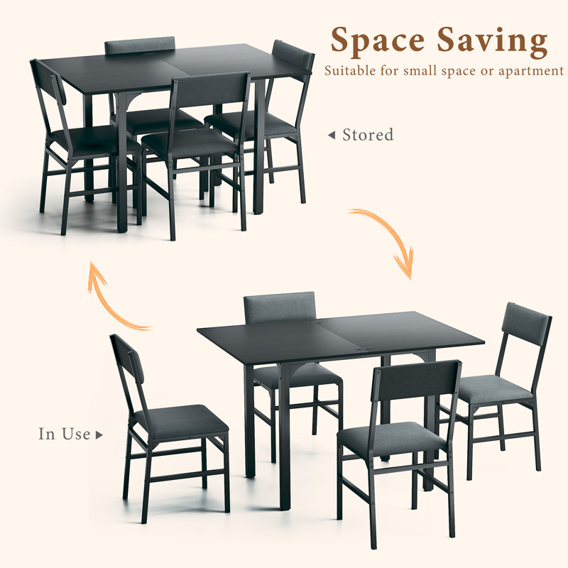 Black Extendable Dining Table Set with Upholstered Chairs