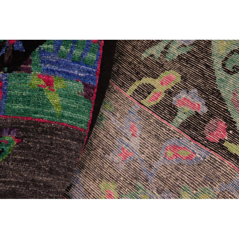 Tapis oriental mauve / vert / bleu en laine noué à la main 7 pi 9 po x 10 pi 7 po Oriental
