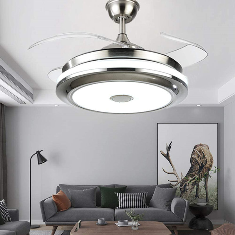 Ellman 36'' Bluetooth Ceiling Fan with LED Lights and Music Player, Brushed Nickel with Gray Blades