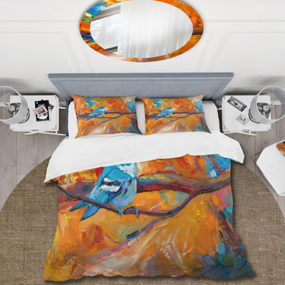 Blue Cerulean Warbler Bird On A Branch - Traditional Duvet Cover Set