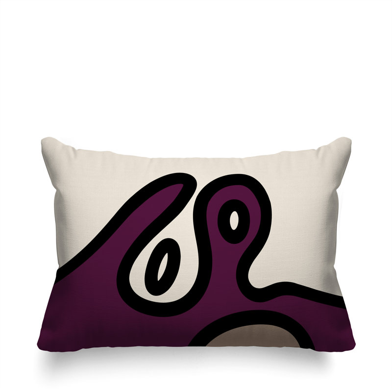 Oreiller rectangulaire réversible intérieur / extérieur Peller, H 14 po x l 20 po, Mauve / noir / blanc cassé