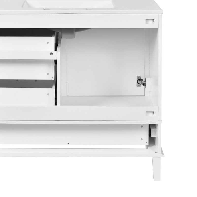 Meuble-lavabo moderne en MDF avec porte à fermeture douce et tiroirs, Argent, Blanc