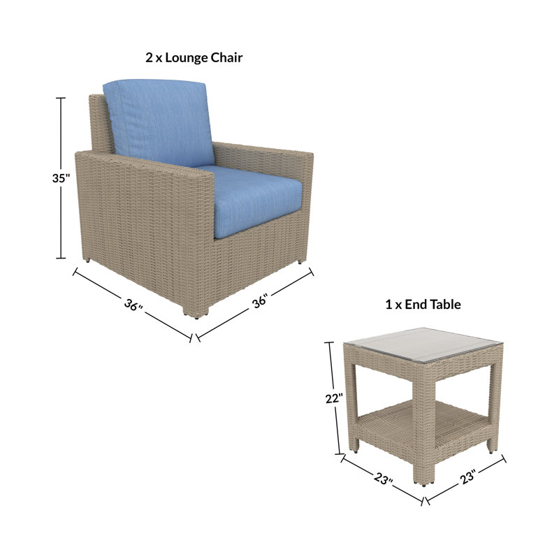 Chaise longue d'extérieur en osier avec table de bout et coussins Sunbrella Henri, Sunbrella® Cast Ocean