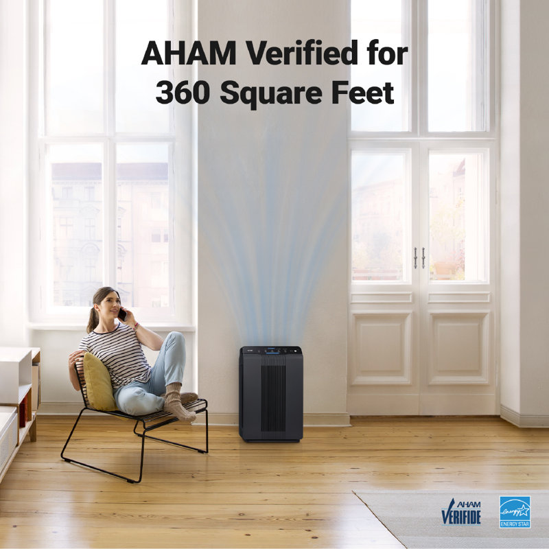 Charcoal Gray Tower Air Purifier with HEPA and Carbon Filters