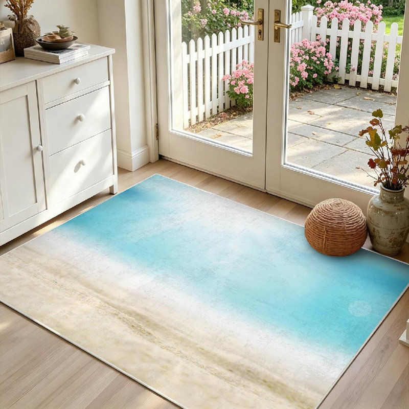 Tapis d'intérieur transparent plage lavable à la machine avec lumière du soleil, Rectangle 39 po x 63 po