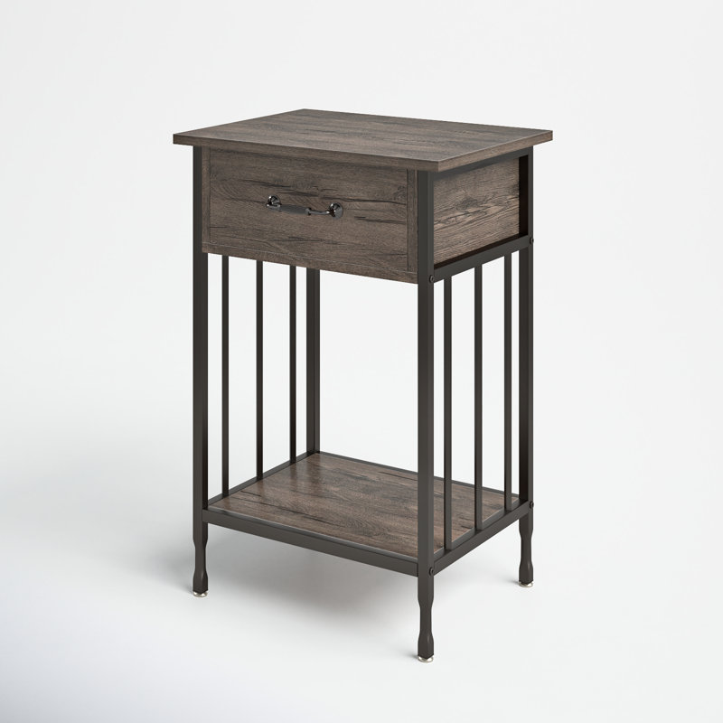 Table de chevet en acier à 1 tiroir Kempst, Noir / gris, Ensemble de 2