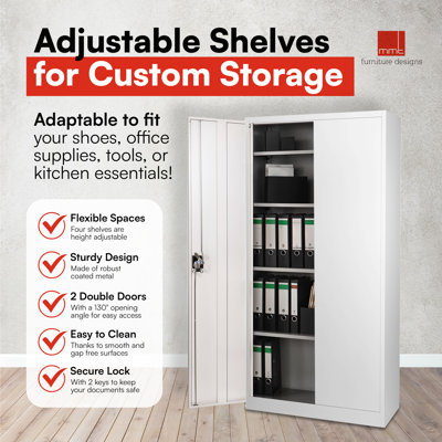 Hickman Metal Storage Cabinet with Lock, 2 Door, 4 Shelf File Storage Cabinet, Office, Garage , Home