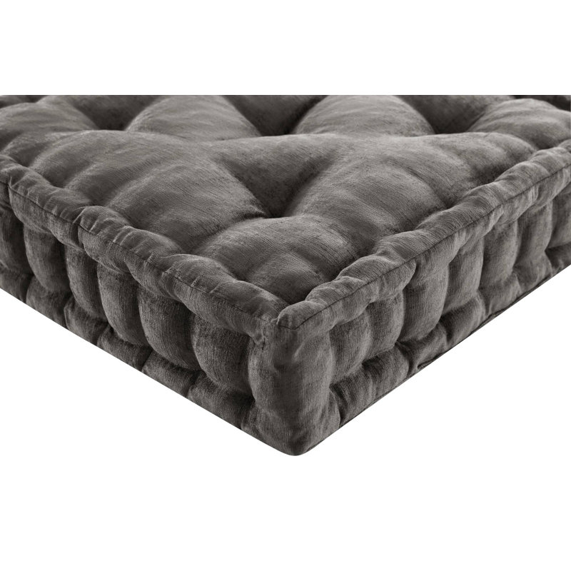 Azza Charcoal Poly Chenille Soft Sheen Scalloped Edge Square 24x24" Floor Pillow Cushion, Charcoal, Square 24"