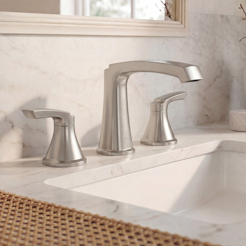 Waterfall Widespread 3-hole Bathroom Sink Faucet in Brushed Nickel, Brushed Nickel
