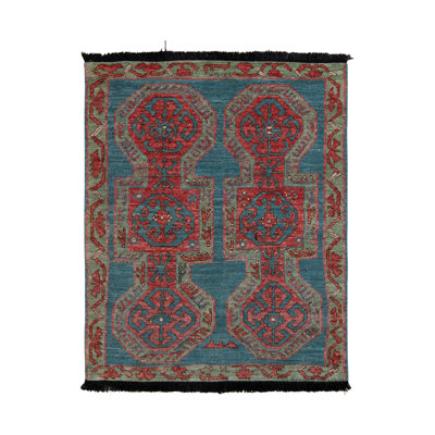 Hand-Knotted Tribal Rug In Red Blue And Green Geometric Pattern By Rug & Kilim